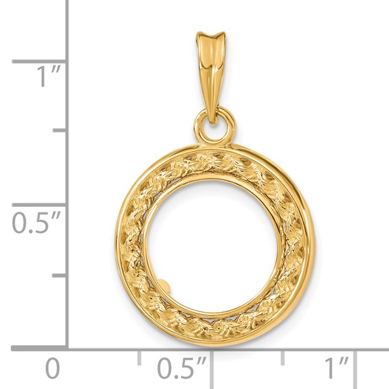 14ky 2mm Rope with Bright Edge Prong Coin Bezel Pendant                 
