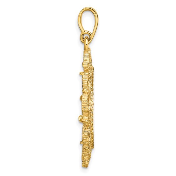 Wideband Distinguished Coin Jewelry 14k Polished Textured and Diamond-cut Victorian 16.5mm Prong Coin Bezel Pendant