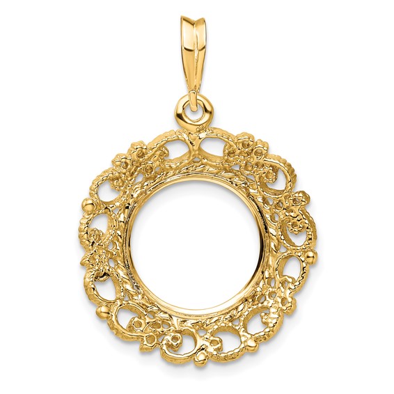14ky Polished Victorian Prong Coin Bezel Pendant                      