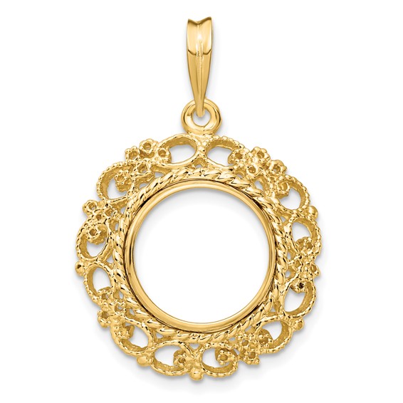 14ky Polished Victorian Prong Coin Bezel Pendant                      