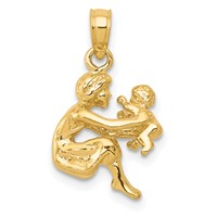 14K Yellow Gold Mother Holding Child Pendant view 1