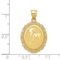 14K Yellow Gold Solid Satin Polished Aries Zodiac Oval Pendant view 4
