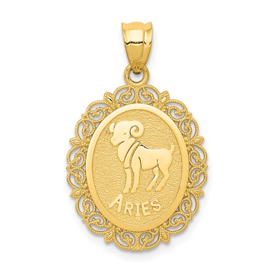 Gold Satin and Polished Zodiac Pendant