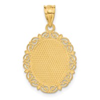 14K Yellow Gold Solid Satin Polished Gemini Zodiac Oval Pendant view 3