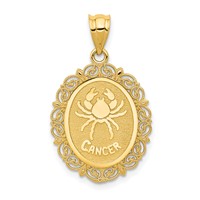 14K Solid Satin Polished Cancer Zodiac Oval Pendant view 1