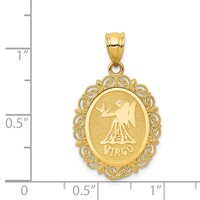 14K Yellow Gold Solid Satin Polished Virgo Zodiac Oval Pendant view 4