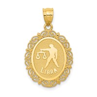 14K Solid Satin Polished Libra Zodiac Oval Pendant view 1