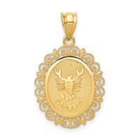 14K Yellow Gold Solid Satin Polished Scorpio Zodiac Oval Pendant view 1
