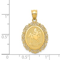 14K Yellow Gold Solid Satin Polished Sagittarius Zodiac Oval Pendant view 4
