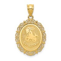14K Solid Satin Polished Capricorn Zodiac Oval Pendant view 1