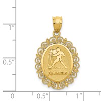 14K Yellow Gold Solid Satin Polished Aquarius Zodiac Oval Pendant view 4
