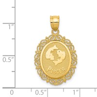 14K Yellow Gold Solid Satin Polished Pisces Zodiac Oval Pendant view 4