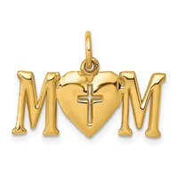 14K Yellow Gold Polished Mom Charm with Cross view 1