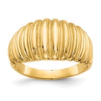 14K Yellow Gold High Polished Ribbed Dome Ring view 1
