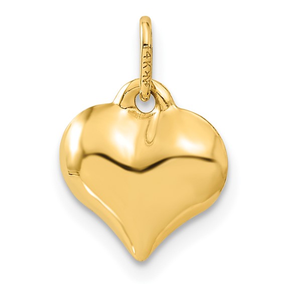 14K Polished 3-D Diamond-cut Puffed Heart Charm