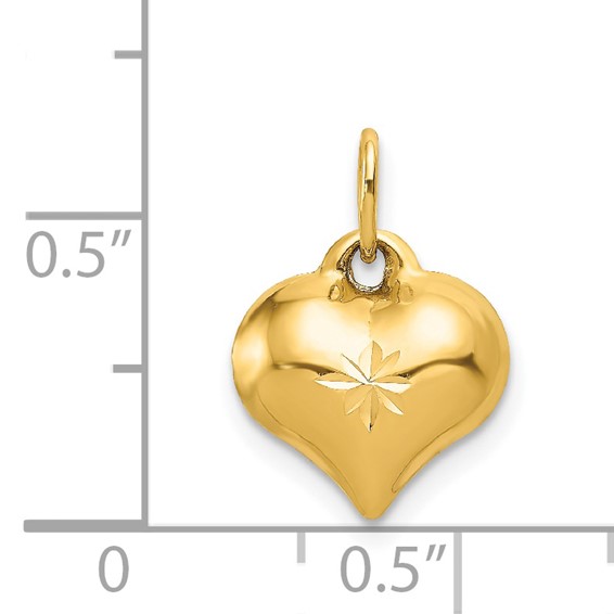 14K Polished 3-D Diamond-cut Puffed Heart Charm