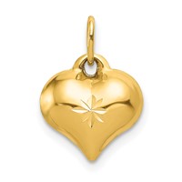 14K Polished 3-D Diamond-cut Puffed Heart Charm view 1