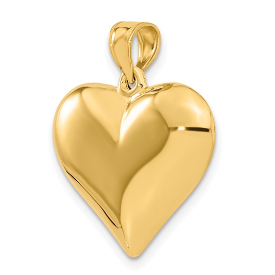 Gold 3D Polished Heart Pendant