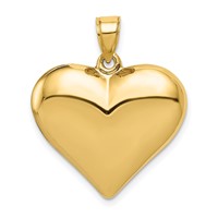 14K Yellow Gold Polished 3-D Puffed Heart Pendant view 1
