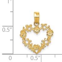 14K Yellow Gold Polished Floral Border Heart Pendant view 4
