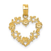 14K Yellow Gold Polished Floral Border Heart Pendant view 1