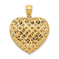 14K Two-tone Polished Reversible Diamond-cut Filigree Heart Pendant view 4