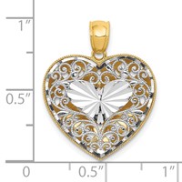 14K Two-tone Polished Reversible Diamond-cut Filigree Heart Pendant view 3