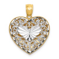 14K Two-tone Polished Reversible Diamond-cut Filigree Heart Pendant view 1