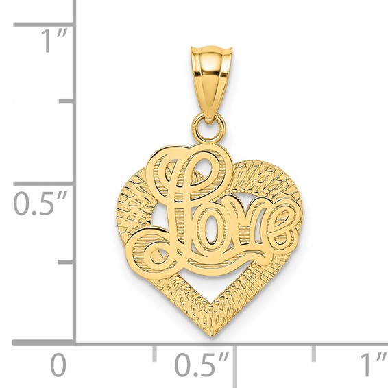 14k LOVE Script in Heart Frame Charm