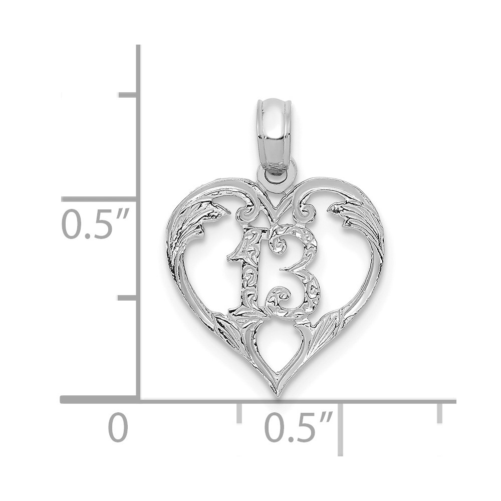 14k White Gold 13 in Heart Cut-out Pendant (C2953W)