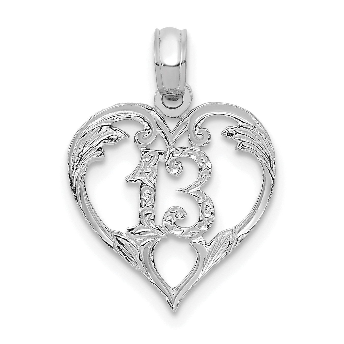 14k White Gold 13 in Heart Cut-out Pendant (C2953W)