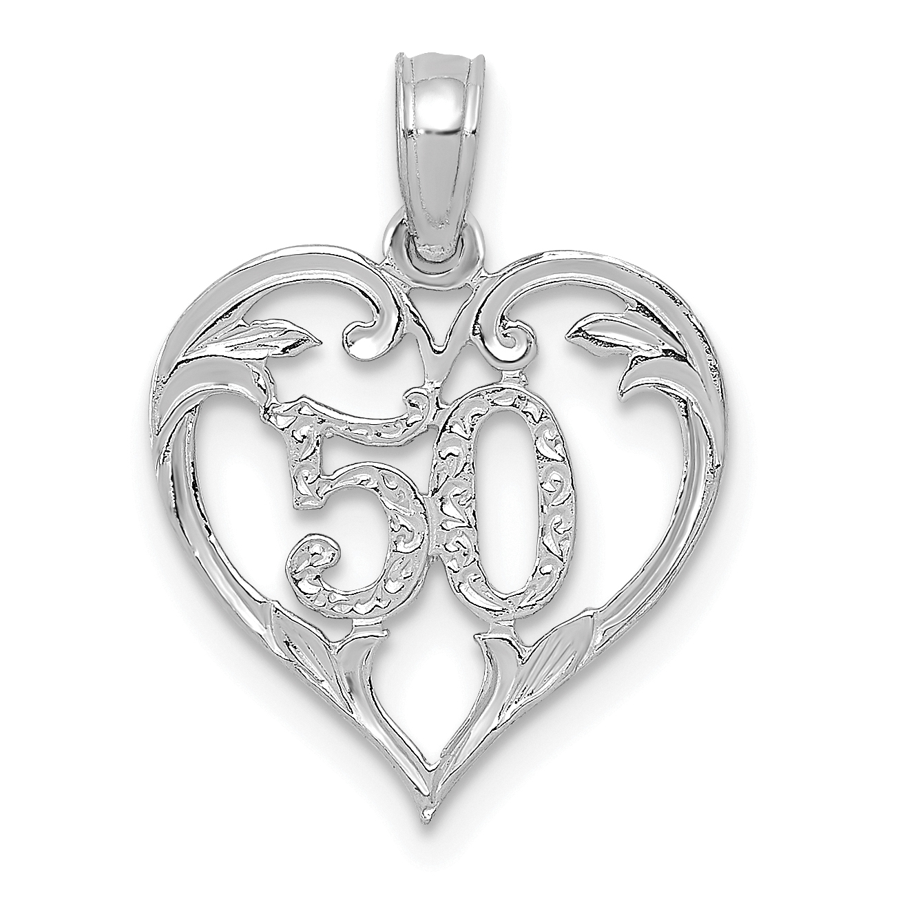 14k White Gold 50 in Heart Cut-out Pendant (C2959W)
