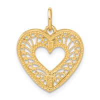 14K Yellow Gold Polished Diamond-cut Filigree Heart Pendant view 3