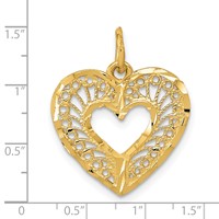 14K Yellow Gold Polished Diamond-cut Filigree Heart Pendant view 4