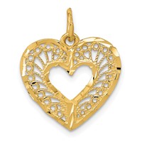 14K Yellow Gold Polished Diamond-cut Filigree Heart Pendant view 1