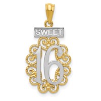 14K Pendant with White Rhodium Filigree Sweet 16 view 1