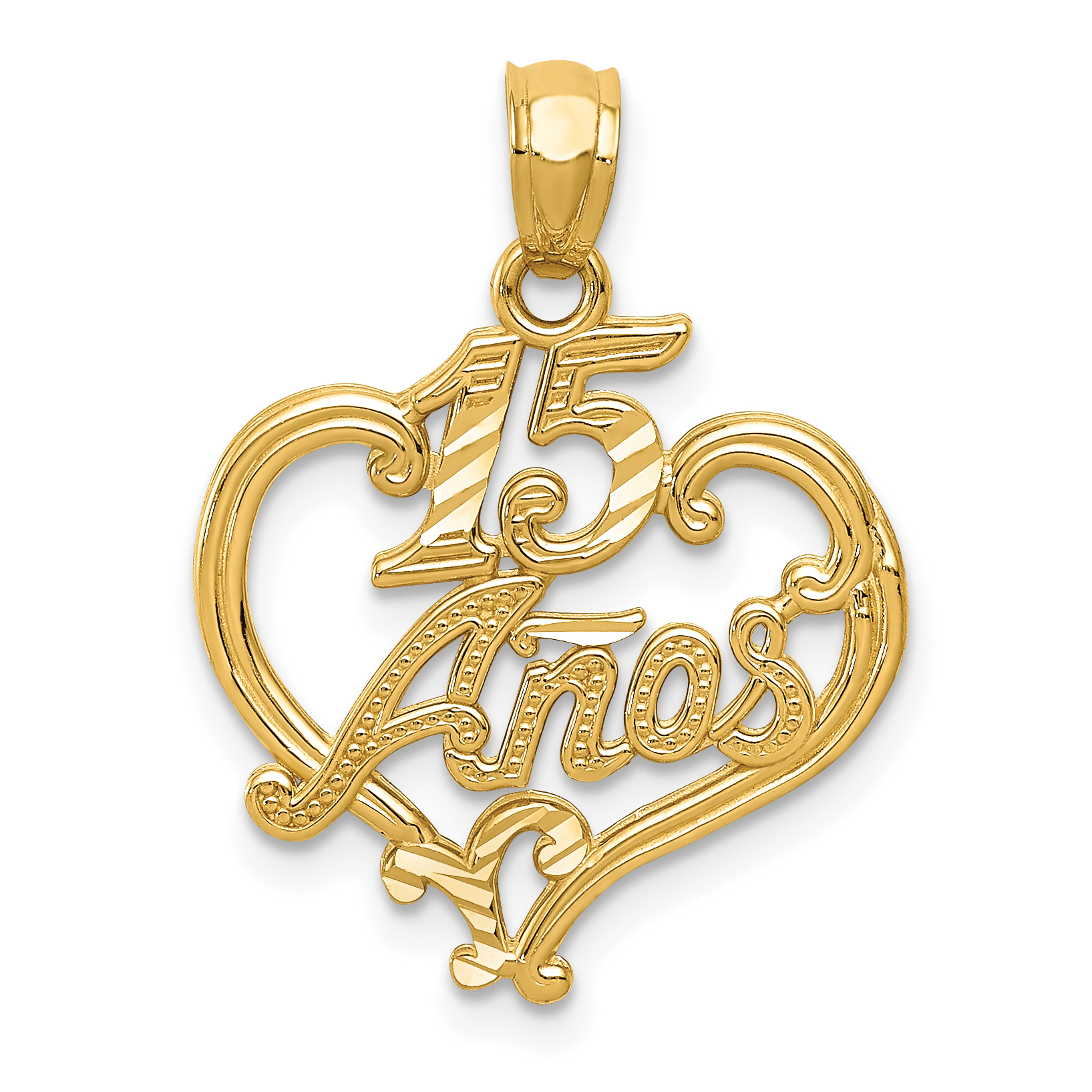 14k Diamond-cut 15 ANOS Heart Pendant (C2969)