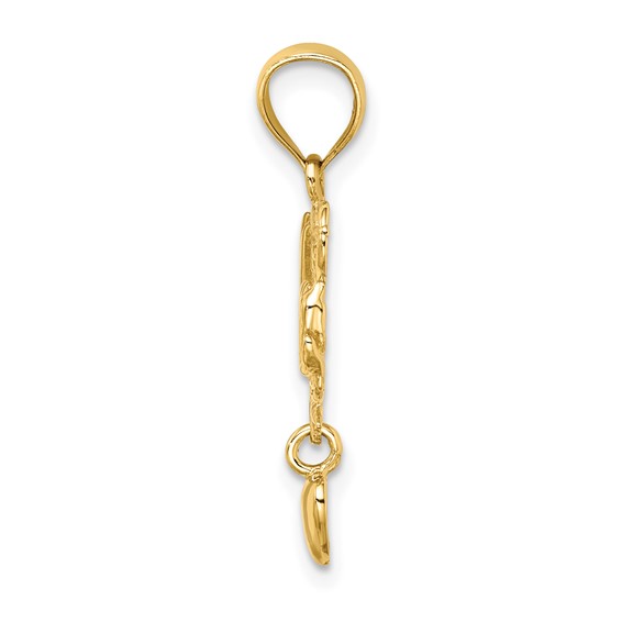 14k MOM with Dangling Heart Charm