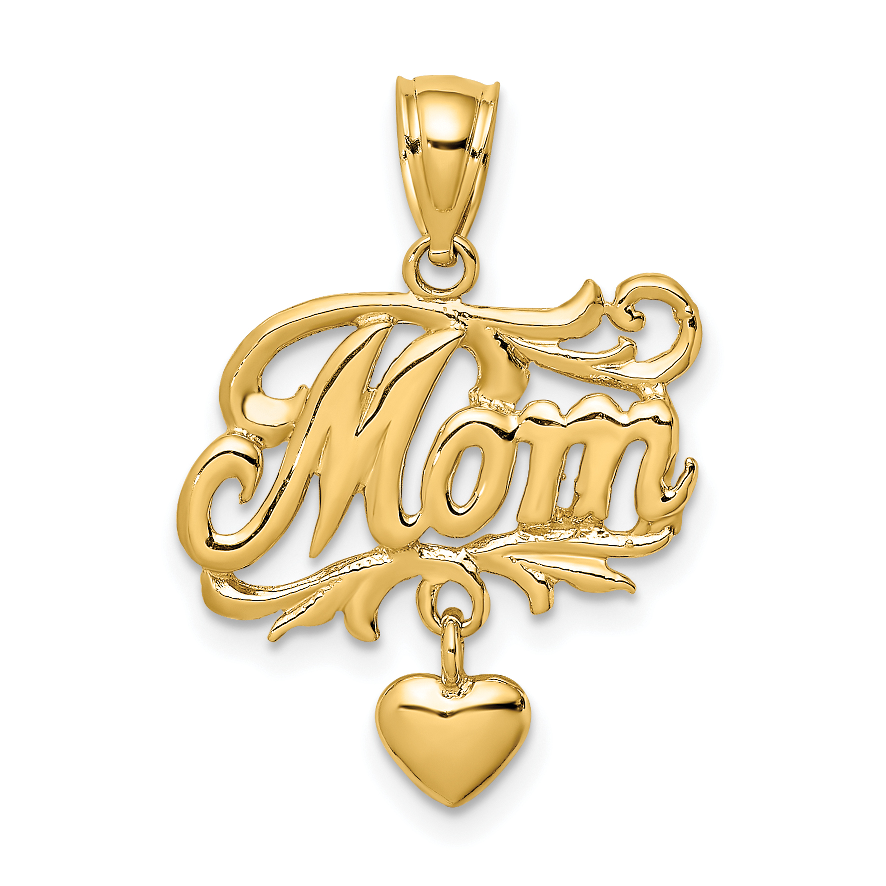 14k MOM w/ Dangling Heart Charm (C2980)