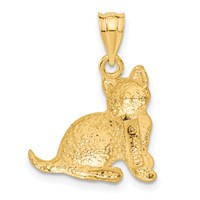14K Yellow Gold Satin Diamond-cut Cat Charm view 3