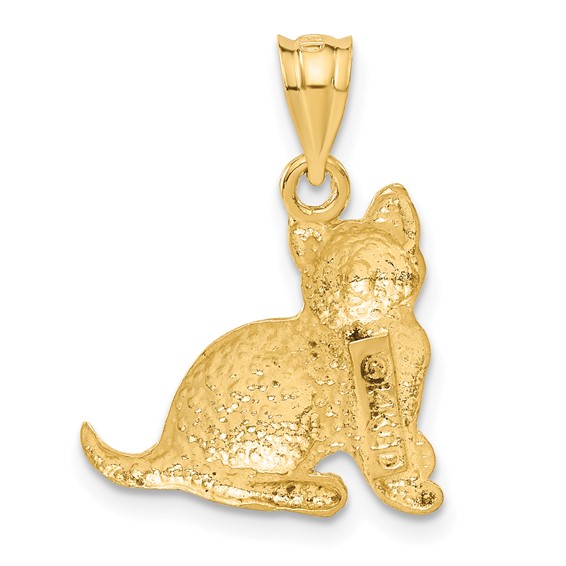 14k Satin Diamond-cut Cat Charm
