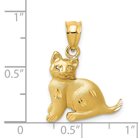 14k Satin Diamond-cut Cat Charm