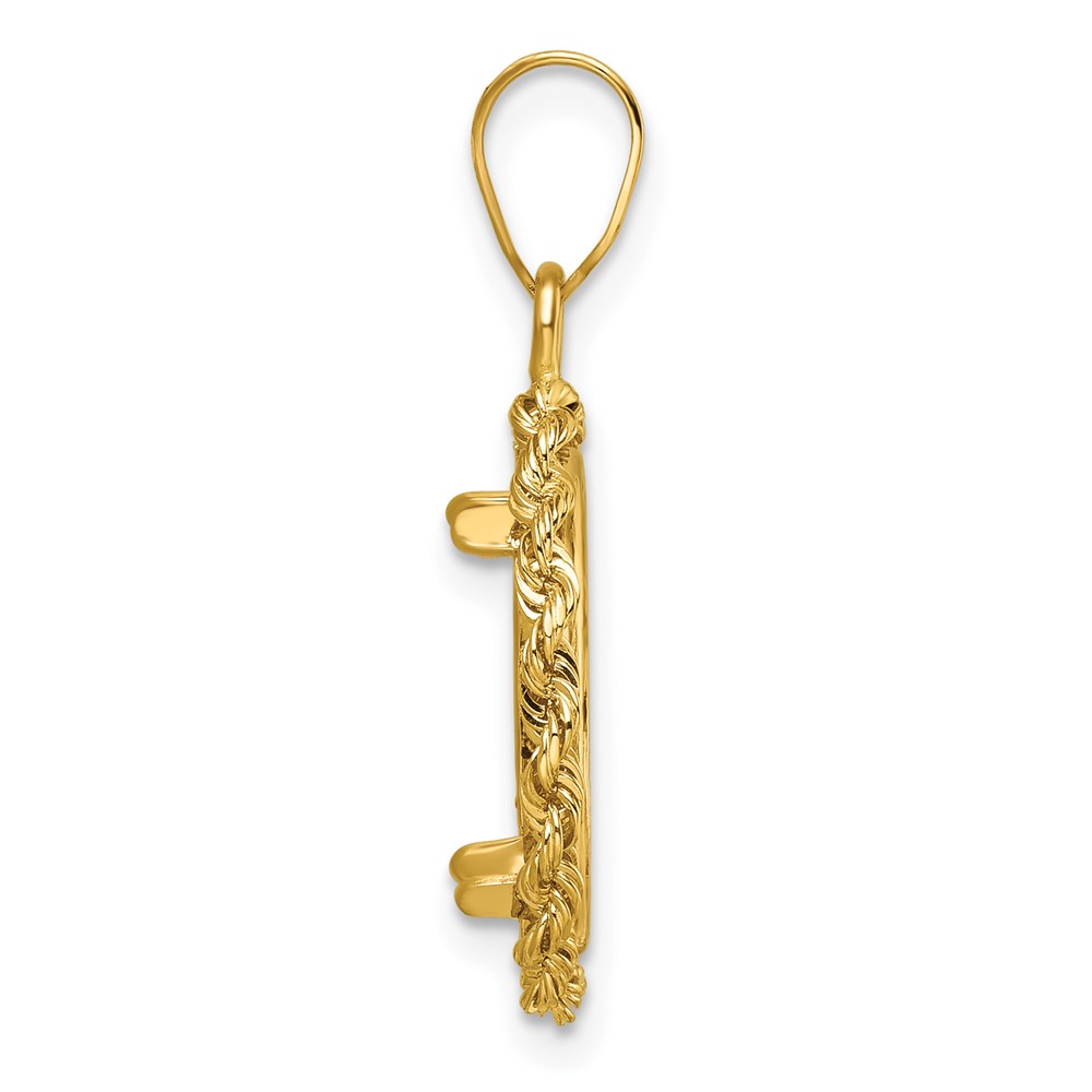 Wideband Distinguished Coin Jewelry 14k Diamond-cut with Rope 14.0mm Prong Coin Bezel Pendant (C8178/14.0)