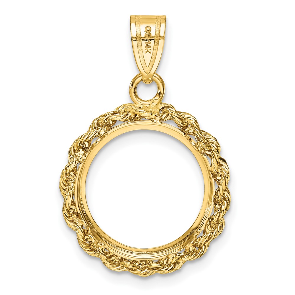 Wideband Distinguished Coin Jewelry 14k Diamond-cut with Rope 14.0mm Prong Coin Bezel Pendant (C8178/14.0)