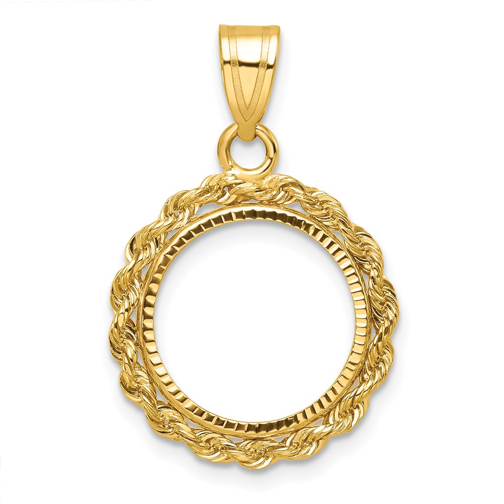 Wideband Distinguished Coin Jewelry 14k Diamond-cut with Rope 14.0mm Prong Coin Bezel Pendant (C8178/14.0)