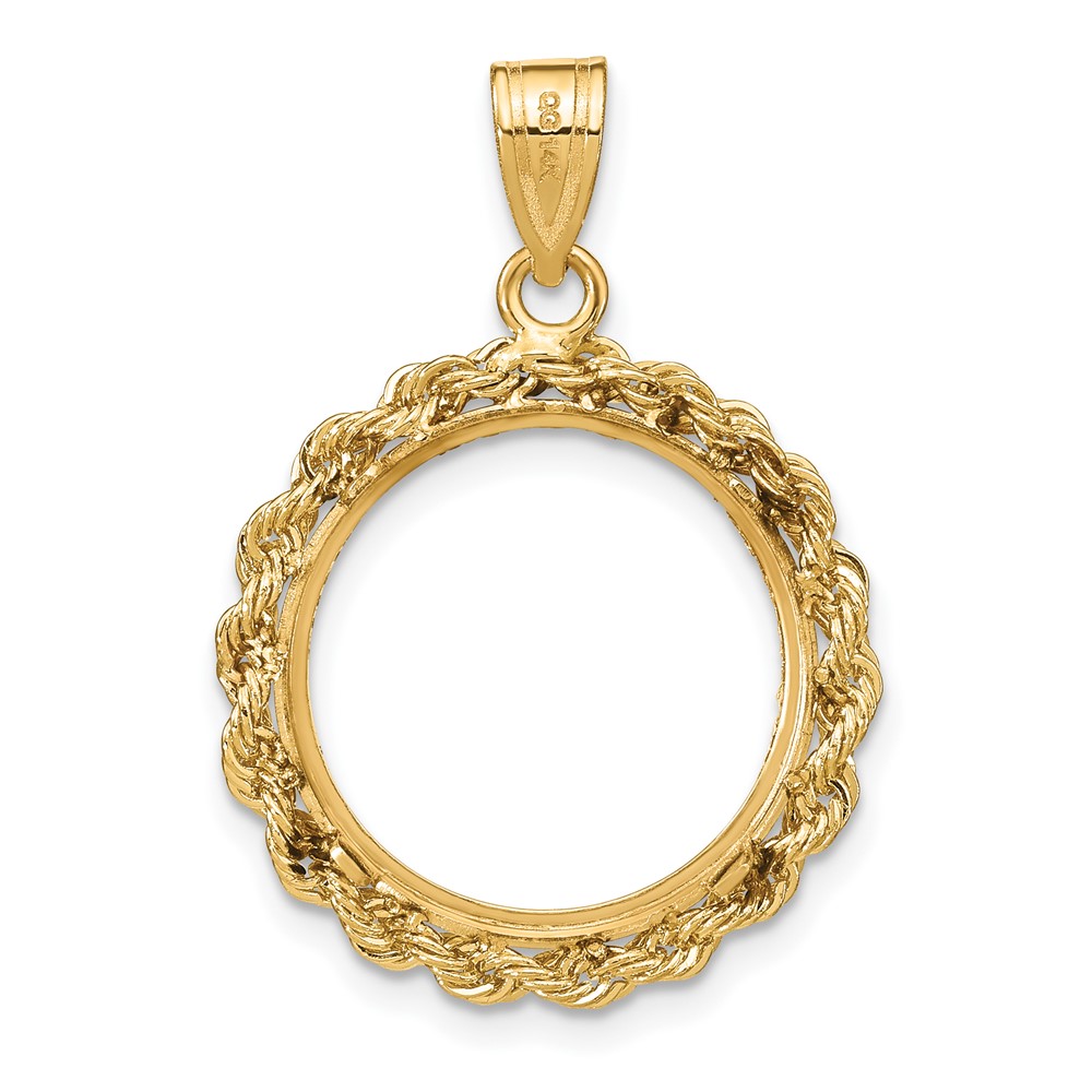 Wideband Distinguished Coin Jewelry 14k Diamond-cut with Rope 16.5mm Prong Coin Bezel Pendant (C8178/16.5)