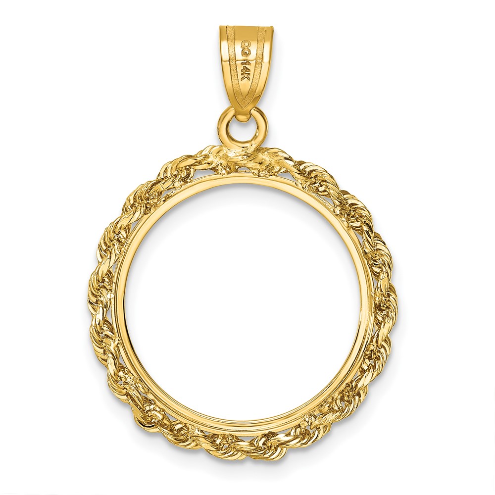 Wideband Distinguished Coin Jewelry 14k Diamond-cut with Rope 18.0mm Prong Coin Bezel Pendant (C8178/18.0)