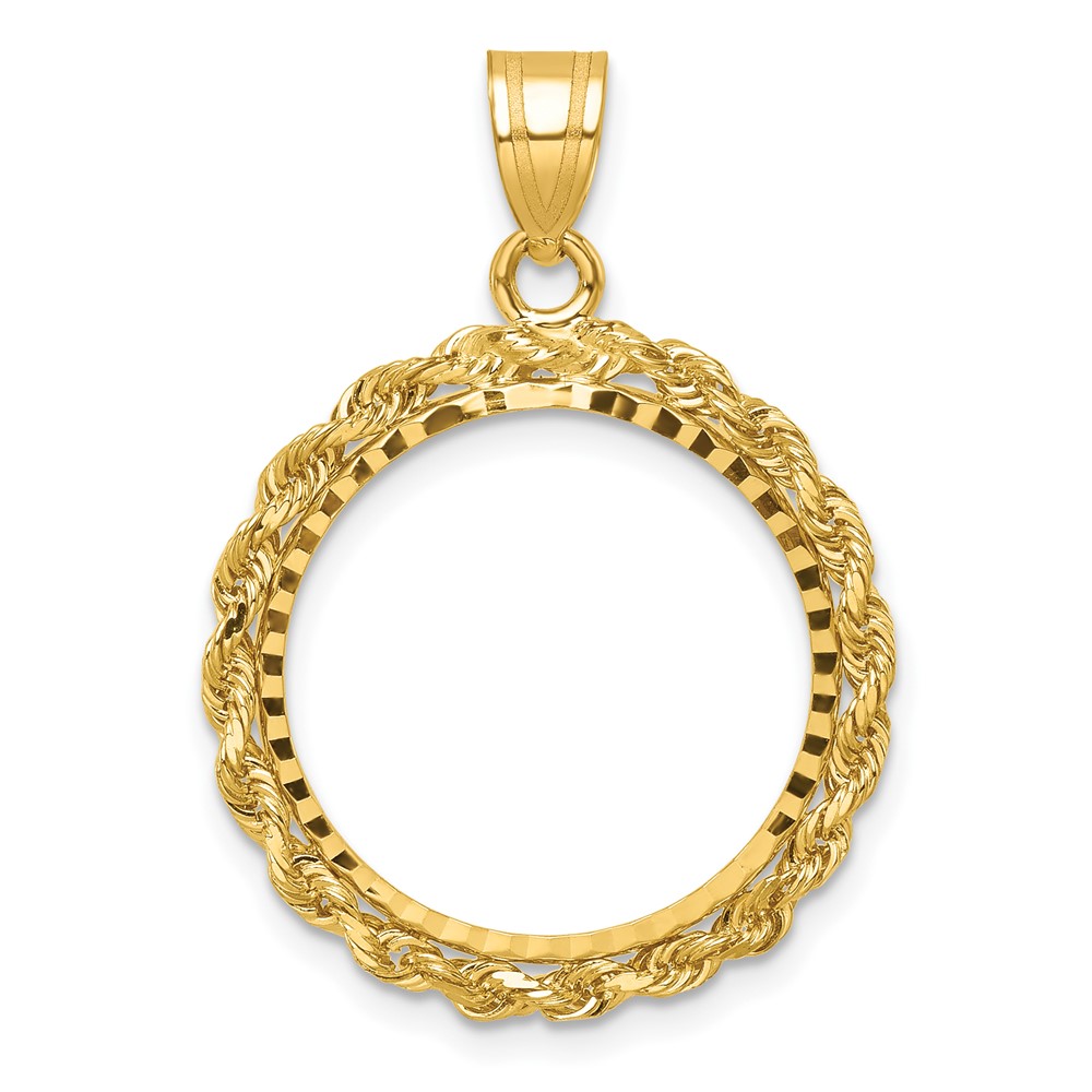 Wideband Distinguished Coin Jewelry 14k Diamond-cut with Rope 18.0mm Prong Coin Bezel Pendant (C3012D/18.0)
