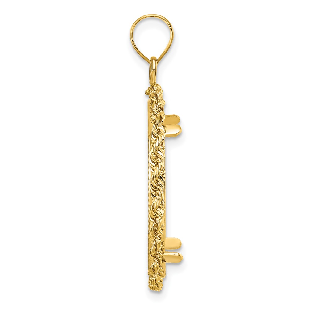 Wideband Distinguished Coin Jewelry 14k Diamond-cut with Rope 22.0mm Prong Coin Bezel Pendant (C8178/22.0)