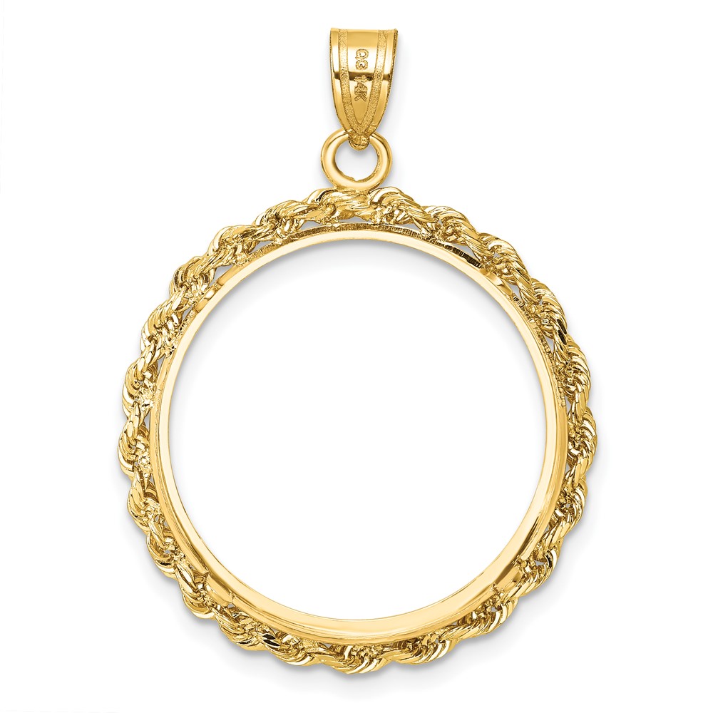 Wideband Distinguished Coin Jewelry 14k Diamond-cut with Rope 22.0mm Prong Coin Bezel Pendant (C8178/22.0)